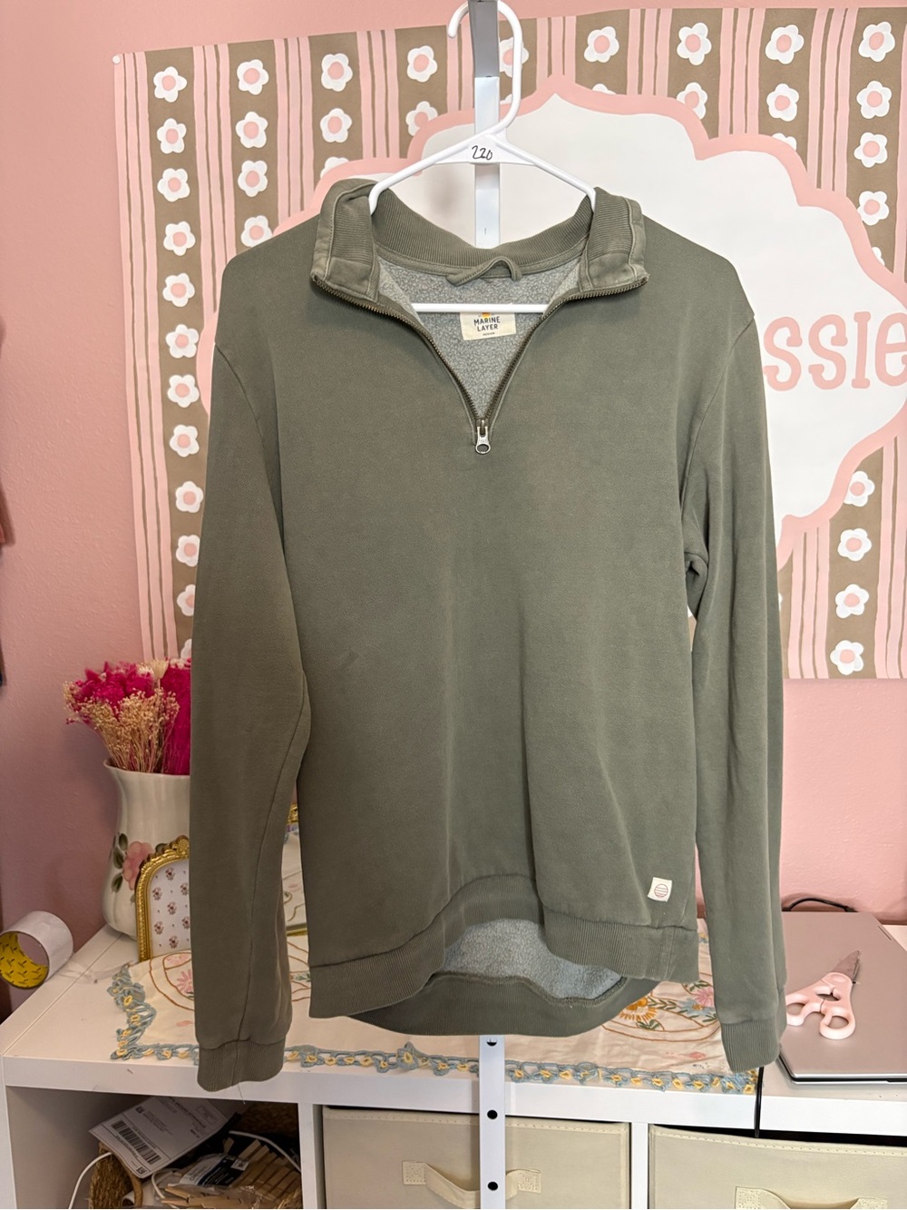 Marine layer Men's Olive Quarter-Zip Pullover Sweater